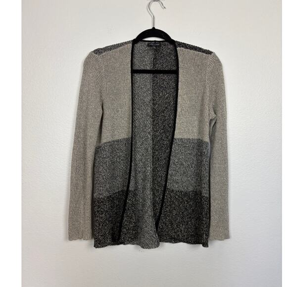 Eileen Fisher Color Block Knit Open Long Sleeve Wool Linen Cardigan Small Petite - Picture 1 of 4